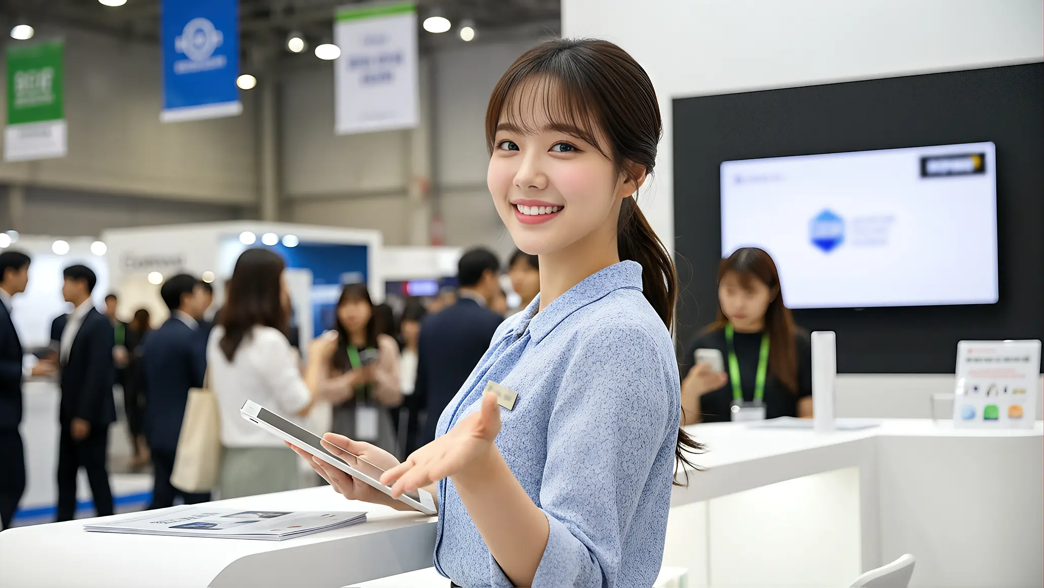 イベントコンパニオンとは？仕事内容と役割｜展示会・企業イベント会場で受付や案内・PRを行う女性スタッフのイメージ